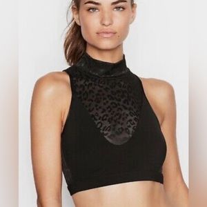 NWT VS Light Pink LEOPARD MESH SPLIT BACK HIGH NECK SPORTS BRA & 7/8 LEGGINGS